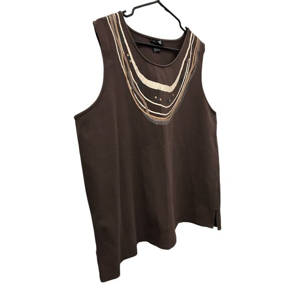 Liz & Me Platinum Collection Embroidered Brown Sleeveless Top 3X - Picture 3 of 8